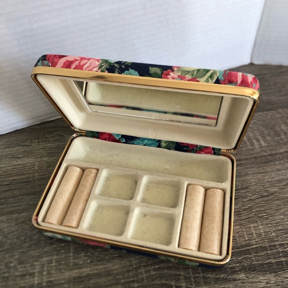 Vtg Floral Jewelry Organizer with Mirror